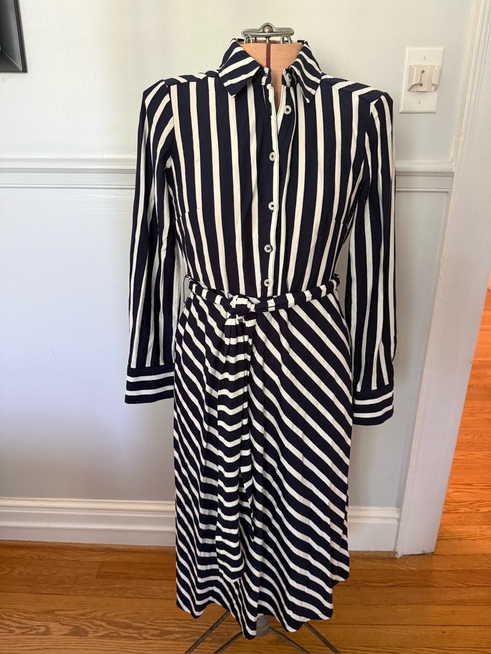 Biden Classic Navy & White Striped Shirt Dress with Tie Waist